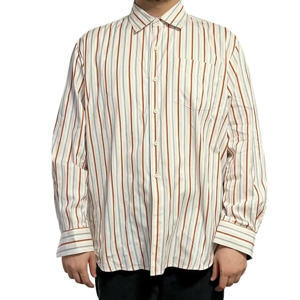 Tommy Bahama XXL striped cotton button down shirt orange gray white casual - Picture 1 of 10